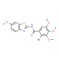 ChemSpider 2D Image | benzamide, 2-bromo-3,4,5-trimethoxy-N-(6-methoxy-2-benzothiazolyl)- | C18H17BrN2O5S