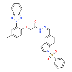 ChemSpider 2D Image | 2-[2-(2H-Benzotriazol-2-yl)-4-methylphenoxy]-N'-{(Z)-[1-(phenylsulfonyl)-1H-indol-5-yl]methylene}acetohydrazide | C30H24N6O4S
