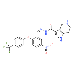 ChemSpider 2D Image | N'-[(Z)-{5-Nitro-2-[4-(trifluoromethyl)phenoxy]phenyl}methylene]-4,5,6,7-tetrahydro-1H-pyrazolo[4,3-c]pyridine-3-carbohydrazide | C21H17F3N6O4