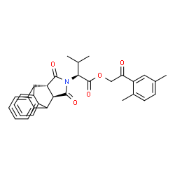 ChemSpider 2D Image | 2-(2,5-Dimethylphenyl)-2-oxoethyl (2S)-2-[(15S,19S)-16,18-dioxo-17-azapentacyclo[6.6.5.0~2,7~.0~9,14~.0~15,19~]nonadeca-2,4,6,9,11,13-hexaen-17-yl]-3-methylbutanoate | C33H31NO5