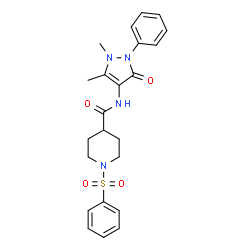 ChemSpider 2D Image | N-(1,5-Dimethyl-3-oxo-2-phenyl-2,3-dihydro-1H-pyrazol-4-yl)-1-(phenylsulfonyl)-4-piperidinecarboxamide | C23H26N4O4S