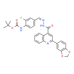 ChemSpider 2D Image | 2-Methyl-2-propanyl {4-[(Z)-({[2-(1,3-benzodioxol-5-yl)-4-quinolinyl]carbonyl}hydrazono)methyl]-2-fluorophenyl}carbamate | C29H25FN4O5