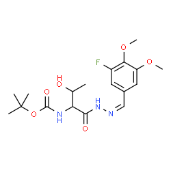 ChemSpider 2D Image | 2-Methyl-2-propanyl {1-[(2Z)-2-(3-fluoro-4,5-dimethoxybenzylidene)hydrazino]-3-hydroxy-1-oxo-2-butanyl}carbamate (non-preferred name) | C18H26FN3O6