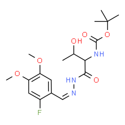 ChemSpider 2D Image | 2-Methyl-2-propanyl {1-[(2Z)-2-(2-fluoro-4,5-dimethoxybenzylidene)hydrazino]-3-hydroxy-1-oxo-2-butanyl}carbamate (non-preferred name) | C18H26FN3O6