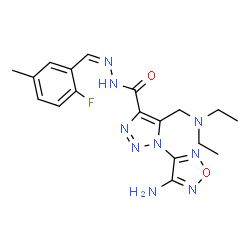 ChemSpider 2D Image | 1-(4-Amino-1,2,5-oxadiazol-3-yl)-5-[(diethylamino)methyl]-N'-[(Z)-(2-fluoro-5-methylphenyl)methylene]-1H-1,2,3-triazole-4-carbohydrazide | C18H22FN9O2