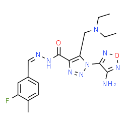 ChemSpider 2D Image | 1-(4-Amino-1,2,5-oxadiazol-3-yl)-5-[(diethylamino)methyl]-N'-[(Z)-(3-fluoro-4-methylphenyl)methylene]-1H-1,2,3-triazole-4-carbohydrazide | C18H22FN9O2