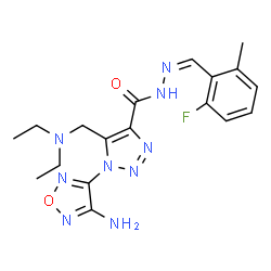 ChemSpider 2D Image | 1-(4-Amino-1,2,5-oxadiazol-3-yl)-5-[(diethylamino)methyl]-N'-[(Z)-(2-fluoro-6-methylphenyl)methylene]-1H-1,2,3-triazole-4-carbohydrazide | C18H22FN9O2