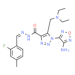 ChemSpider 2D Image | 1-(4-Amino-1,2,5-oxadiazol-3-yl)-5-[(diethylamino)methyl]-N'-[(Z)-(2-fluoro-4-methylphenyl)methylene]-1H-1,2,3-triazole-4-carbohydrazide | C18H22FN9O2