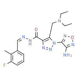 ChemSpider 2D Image | 1-(4-Amino-1,2,5-oxadiazol-3-yl)-5-[(diethylamino)methyl]-N'-[(Z)-(3-fluoro-2-methylphenyl)methylene]-1H-1,2,3-triazole-4-carbohydrazide | C18H22FN9O2