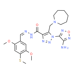 ChemSpider 2D Image | 1-(4-Amino-1,2,5-oxadiazol-3-yl)-5-(1-azepanylmethyl)-N'-{(Z)-[2,5-dimethoxy-4-(methylsulfanyl)phenyl]methylene}-1H-1,2,3-triazole-4-carbohydrazide | C22H29N9O4S