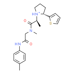 ChemSpider 2D Image | N~2~-Methyl-N-(4-methylphenyl)-N~2~-{(2S)-2-[(2R)-2-(2-thienyl)-1-pyrrolidiniumyl]propanoyl}glycinamide | C21H28N3O2S