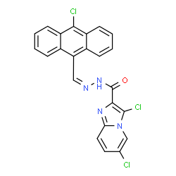 ChemSpider 2D Image | 3,6-Dichloro-N'-[(Z)-(10-chloro-9-anthryl)methylene]imidazo[1,2-a]pyridine-2-carbohydrazide | C23H13Cl3N4O