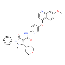 ChemSpider 2D Image | N-{5-[(7-Methoxy-4-quinolinyl)oxy]-2-pyridinyl}-1-methyl-3-oxo-2-phenyl-5-(tetrahydro-2H-pyran-4-yl)-2,3-dihydro-1H-pyrazole-4-carboxamide | C31H29N5O5
