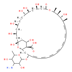 ChemSpider 2D Image | (1R,3S,5S,8S,9S,11R,15S,16S,17R,18S,25Z,33R,35S,36R,37S)-33-[(3-Amino-3,6-dideoxyhexopyranosyl)oxy]-1,3,5,8,9,11,17,37-octahydroxy-15,16,18-trimethyl-13-oxo-14,39-dioxabicyclo[33.3.1]nonatriaconta-19,
21,23,25,27,29,31-heptaene-36-carboxylic acid | C47H73NO17