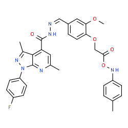 ChemSpider 2D Image | 1-(4-Fluorophenyl)-N'-{(Z)-[3-methoxy-4-(2-{[(4-methylphenyl)amino]oxy}-2-oxoethoxy)phenyl]methylene}-3,6-dimethyl-1H-pyrazolo[3,4-b]pyridine-4-carbohydrazide | C32H29FN6O5