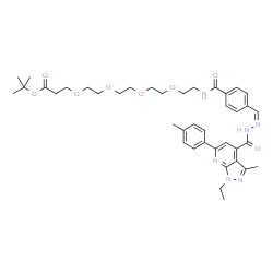 ChemSpider 2D Image | 2-Methyl-2-propanyl 1-{4-[(Z)-({[1-ethyl-3-methyl-6-(4-methylphenyl)-1H-pyrazolo[3,4-b]pyridin-4-yl]carbonyl}hydrazono)methyl]phenyl}-1-oxo-5,8,11,14-tetraoxa-2-azaheptadecan-17-oate | C40H52N6O8