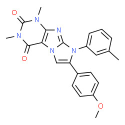 ChemSpider 2D Image | 7-(4-Methoxyphenyl)-1,3-dimethyl-8-(3-methylphenyl)-1H-imidazo[2,1-f]purine-2,4(3H,8H)-dione | C23H21N5O3