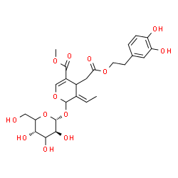 ChemSpider 2D Image | Methyl (3E)-4-{2-[2-(3,4-dihydroxyphenyl)ethoxy]-2-oxoethyl}-3-ethylidene-2-(alpha-D-threo-hexopyranosyloxy)-3,4-dihydro-2H-pyran-5-carboxylate | C25H32O13