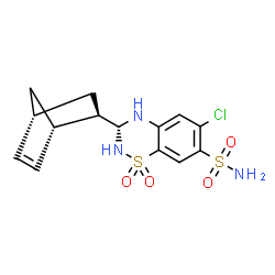 ChemSpider 2D Image | (3R)-3-[(1S,2R,4R)-Bicyclo[2.2.1]hept-5-en-2-yl]-6-chloro-3,4-dihydro-2H-1,2,4-benzothiadiazine-7-sulfonamide 1,1-dioxide | C14H16ClN3O4S2