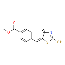 ChemSpider 2D Image | Methyl 4-[(E)-(4-oxo-2-thioxo-1,3-thiazolidin-5-ylidene)methyl]benzoate | C12H9NO3S2