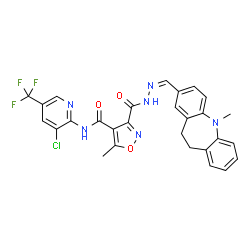ChemSpider 2D Image | N-[3-Chloro-5-(trifluoromethyl)-2-pyridinyl]-5-methyl-3-({(2Z)-2-[(5-methyl-10,11-dihydro-5H-dibenzo[b,f]azepin-2-yl)methylene]hydrazino}carbonyl)-1,2-oxazole-4-carboxamide | C28H22ClF3N6O3