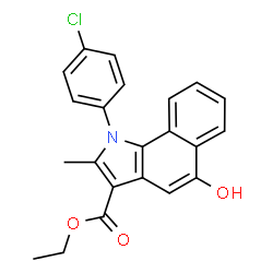 ChemSpider 2D Image | Ethyl 1-(4-chlorophenyl)-5-hydroxy-2-methyl-1H-benzo[g]indole-3-carboxylate | C22H18ClNO3