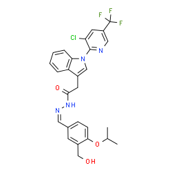 ChemSpider 2D Image | 2-{1-[3-Chloro-5-(trifluoromethyl)-2-pyridinyl]-1H-indol-3-yl}-N'-{(Z)-[3-(hydroxymethyl)-4-isopropoxyphenyl]methylene}acetohydrazide | C27H24ClF3N4O3