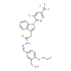 ChemSpider 2D Image | 2-{1-[3-Chloro-5-(trifluoromethyl)-2-pyridinyl]-1H-indol-3-yl}-N'-{(Z)-[3-(hydroxymethyl)-4-propoxyphenyl]methylene}acetohydrazide | C27H24ClF3N4O3