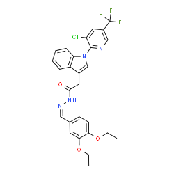 ChemSpider 2D Image | 2-{1-[3-Chloro-5-(trifluoromethyl)-2-pyridinyl]-1H-indol-3-yl}-N'-[(Z)-(3,4-diethoxyphenyl)methylene]acetohydrazide | C27H24ClF3N4O3