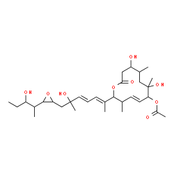 ChemSpider 2D Image | 4-C-{(1E,3E)-4-[(4E)-6-Acetoxy-7,10-dihydroxy-3,7,9-trimethyl-12-oxooxacyclododec-4-en-2-yl]-1,3-pentadien-1-yl}-1,2-anhydro-3,5-dideoxy-1-(3-hydroxy-2-pentanyl)pentitol | C31H50O9