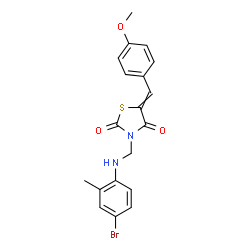 ChemSpider 2D Image | 3-{[(4-Bromo-2-methylphenyl)amino]methyl}-5-(4-methoxybenzylidene)-1,3-thiazolidine-2,4-dione | C19H17BrN2O3S