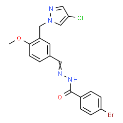 ChemSpider 2D Image | 4-Bromo-N'-{3-[(4-chloro-1H-pyrazol-1-yl)methyl]-4-methoxybenzylidene}benzohydrazide | C19H16BrClN4O2