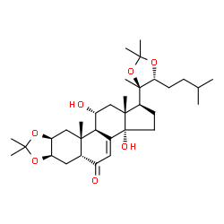 ChemSpider 2D Image | (1S,3aS,5aR,6aR,9aS,10aR,10bR,11R,12aR)-3a,11-Dihydroxy-8,8,10a,12a-tetramethyl-1-[(4R,5R)-2,2,4-trimethyl-5-(3-methylbutyl)-1,3-dioxolan-4-yl]-1,2,3,3a,5a,6,6a,9a,10,10a,10b,11,12,12a-tetradecahydro-
5H-cyclopenta[7,8]phenanthro[2,3-d][1,3]dioxol-5-one | C33H52O7