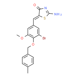 ChemSpider 2D Image | (5Z)-2-Amino-5-{3-bromo-5-methoxy-4-[(4-methylbenzyl)oxy]benzylidene}-1,3-thiazol-4(5H)-one | C19H17BrN2O3S