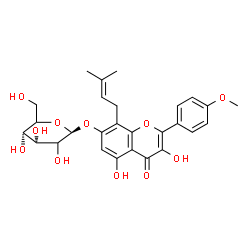 ChemSpider 2D Image | 3,5-Dihydroxy-2-(4-methoxyphenyl)-8-(3-methyl-2-buten-1-yl)-4-oxo-4H-chromen-7-yl beta-D-erythro-hexopyranoside | C27H30O11