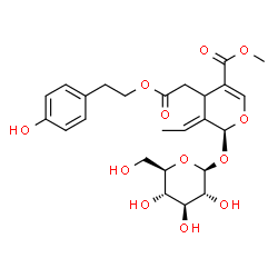 ChemSpider 2D Image | Methyl (2S,3E)-3-ethylidene-2-(beta-D-glucopyranosyloxy)-4-{2-[2-(4-hydroxyphenyl)ethoxy]-2-oxoethyl}-3,4-dihydro-2H-pyran-5-carboxylate | C25H32O12