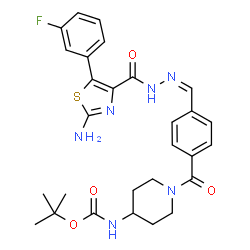 ChemSpider 2D Image | 2-Methyl-2-propanyl (1-{4-[(Z)-({[2-amino-5-(3-fluorophenyl)-1,3-thiazol-4-yl]carbonyl}hydrazono)methyl]benzoyl}-4-piperidinyl)carbamate | C28H31FN6O4S