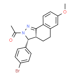 ChemSpider 2D Image | 1-[(3R,3aR)-3-(4-Bromophenyl)-7-methoxy-3,3a,4,5-tetrahydro-2H-benzo[g]indazol-2-yl]ethanone | C20H19BrN2O2