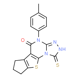 ChemSpider 2D Image | 4-(4-Methylphenyl)-1-thioxo-2,4,7,8-tetrahydro-6H-cyclopenta[4,5]thieno[3,2-e][1,2,4]triazolo[4,3-a]pyrimidin-5(1H)-one | C17H14N4OS2