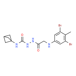 ChemSpider 2D Image | N-(Bicyclo[1.1.1]pent-1-yl)-2-{[(3,5-dibromo-4-methylphenyl)amino]acetyl}hydrazinecarboxamide (non-preferred name) | C15H18Br2N4O2