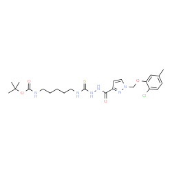 ChemSpider 2D Image | 2-Methyl-2-propanyl [5-({[2-({1-[(2-chloro-5-methylphenoxy)methyl]-1H-pyrazol-3-yl}carbonyl)hydrazino]carbonothioyl}amino)pentyl]carbamate | C23H33ClN6O4S