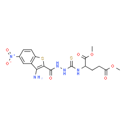 ChemSpider 2D Image | Dimethyl N-({2-[(3-amino-5-nitro-1-benzothiophen-2-yl)carbonyl]hydrazino}carbonothioyl)glutamate | C17H19N5O7S2