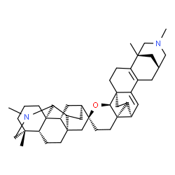 ChemSpider 2D Image | (1R,1'R,5R,5'R,8'R,9'S,11'R,14R,14'S,16S,17'R,18'R,19S,21R)-5,5',7,7'-Tetramethyl-20-oxa-7,7'-diazaspiro[heptacyclo[13.6.1.1~5,9~.0~1,12~.0~4,11~.0~14,16~.0~16,21~]tricosane-19,12'-hexacyclo[9.6.2.0~1
,8~.0~5,17~.0~9,14~.0~14,18~]nonadecane]-4(11),12-diene | C42H58N2O
