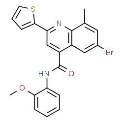 ChemSpider 2D Image | 6-Bromo-N-(2-methoxyphenyl)-8-methyl-2-(2-thienyl)-4-quinolinecarboxamide | C22H17BrN2O2S