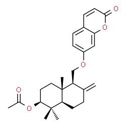 ChemSpider 2D Image | (2S,4aS,5S,8aR)-1,1,4a-Trimethyl-6-methylene-5-{[(2-oxo-2H-chromen-7-yl)oxy]methyl}decahydro-2-naphthalenyl acetate | C26H32O5