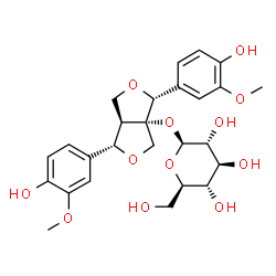 ChemSpider 2D Image | (1S,3aS,4R,6aR)-1,4-Bis(4-hydroxy-3-methoxyphenyl)dihydro-1H,3H-furo[3,4-c]furan-3a(4H)-yl beta-D-glucopyranoside | C26H32O12