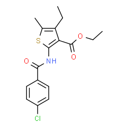ChemSpider 2D Image | Ethyl 2-[(4-chlorobenzoyl)amino]-4-ethyl-5-methyl-3-thiophenecarboxylate | C17H18ClNO3S