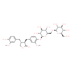 ChemSpider 2D Image | 4-{[(3R,4R)-4-(4-Hydroxy-3-methoxybenzyl)-2-oxotetrahydro-3-furanyl]methyl}-2-methoxyphenyl 6-O-beta-D-glucopyranosyl-beta-D-glucopyranoside | C32H42O16