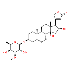 ChemSpider 2D Image | (3beta,5beta,16beta)-3-[(6-Deoxy-3-O-methyl-beta-D-galactopyranosyl)oxy]-14,16-dihydroxycard-20(22)-enolide | C30H46O9