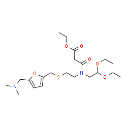 ChemSpider 2D Image | Ethyl 3-[(2,2-diethoxyethyl){2-[({5-[(dimethylamino)methyl]-2-furyl}methyl)sulfanyl]ethyl}amino]-3-oxopropanoate | C21H36N2O6S
